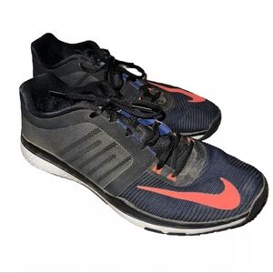 Nike Zoom Men's Running Shoes Sneakers Black Navy w/ Neon Orange Logo Size 11